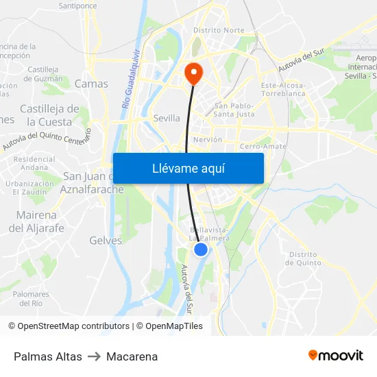 Palmas Altas to Macarena map