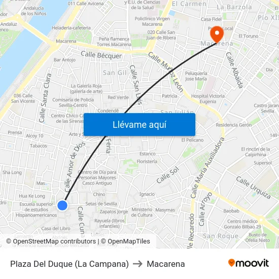 Plaza Del Duque (La Campana) to Macarena map