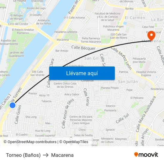 Torneo (Baños) to Macarena map