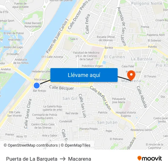 Puerta de La Barqueta to Macarena map
