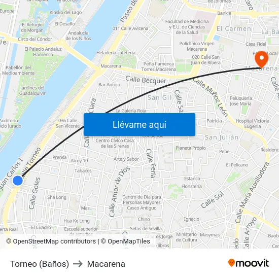 Torneo (Baños) to Macarena map