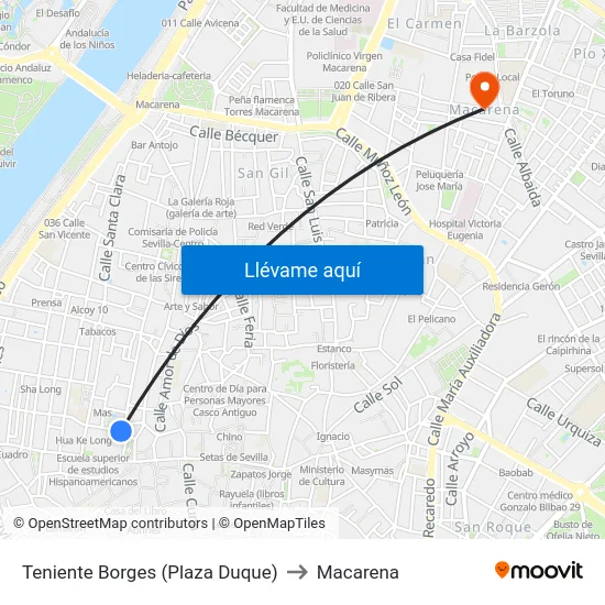 Teniente Borges (Plaza Duque) to Macarena map