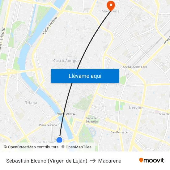 Sebastián Elcano (Virgen de Luján) to Macarena map