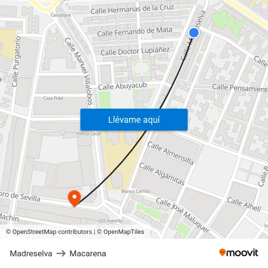 Madreselva to Macarena map