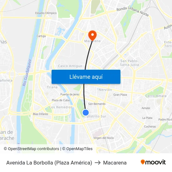 Avenida La Borbolla (Plaza América) to Macarena map