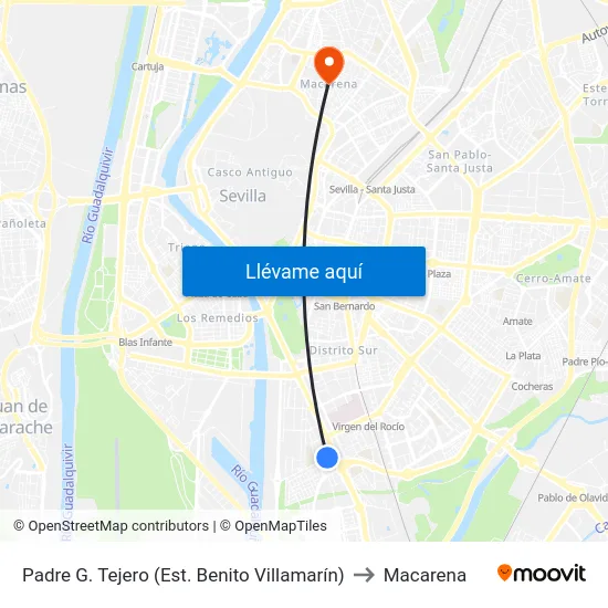 Padre G. Tejero (Est. Benito Villamarín) to Macarena map