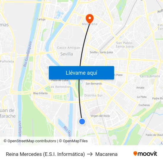 Reina Mercedes (E.S.I. Informática) to Macarena map