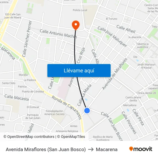 Avenida Miraflores (San Juan Bosco) to Macarena map