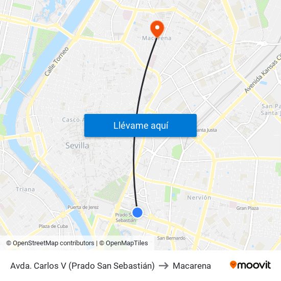 Avda. Carlos V (Prado San Sebastián) to Macarena map