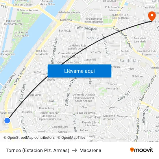 Torneo (Estacion Plz. Armas) to Macarena map