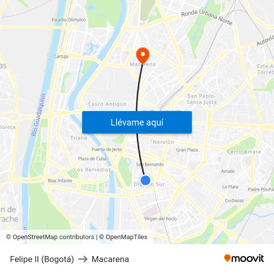 Felipe II (Bogotá) to Macarena map