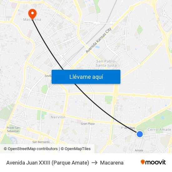 Avenida Juan XXIII (Parque Amate) to Macarena map