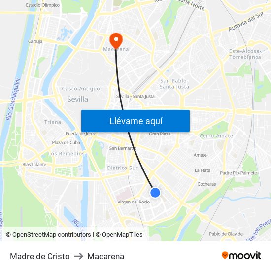 Madre de Cristo to Macarena map