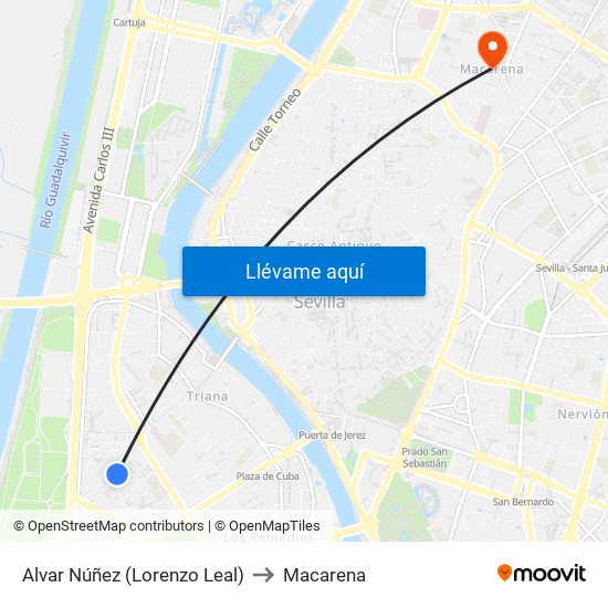 Alvar Núñez (Lorenzo Leal) to Macarena map