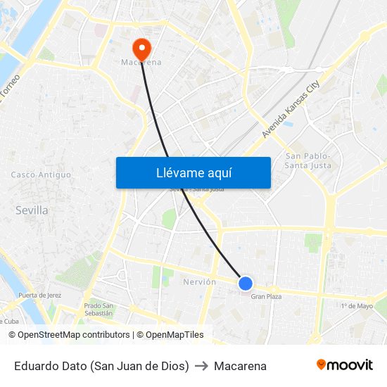 Eduardo Dato (San Juan de Dios) to Macarena map