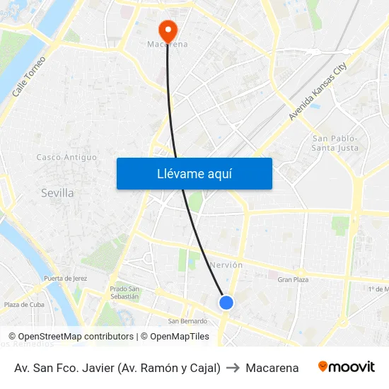 Av. San Fco. Javier (Av. Ramón y Cajal) to Macarena map