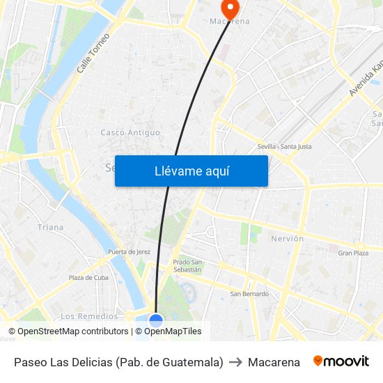 Paseo Las Delicias (Pab. de Guatemala) to Macarena map