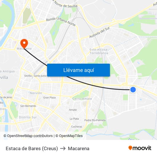 Estaca de Bares (Creus) to Macarena map