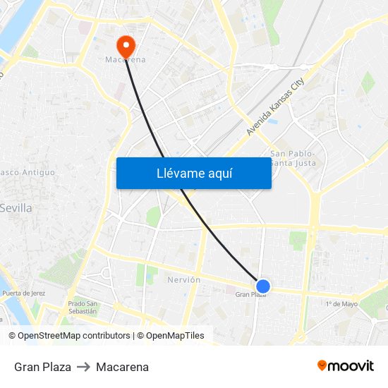 Gran Plaza to Macarena map