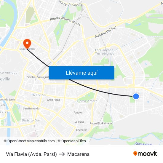 Vía Flavia (Avda. Parsi) to Macarena map