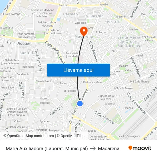 María Auxiliadora (Laborat. Municipal) to Macarena map