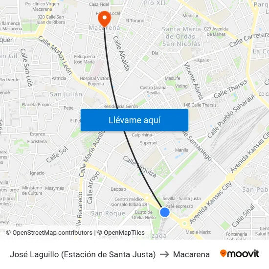 José Laguillo (Estación de Santa Justa) to Macarena map