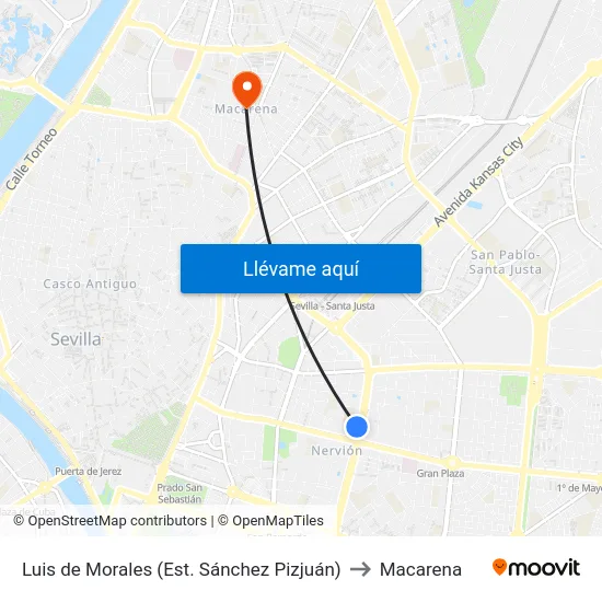 Luis de Morales (Est. Sánchez Pizjuán) to Macarena map