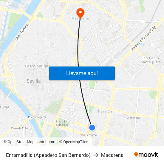 Enramadilla (Apeadero San Bernardo) to Macarena map