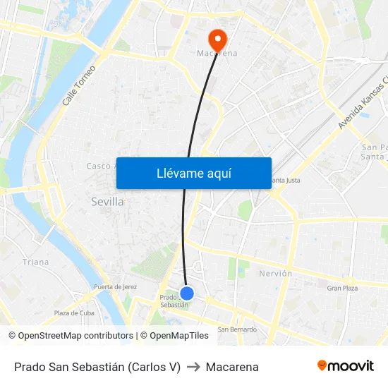 Prado San Sebastián (Carlos V) to Macarena map