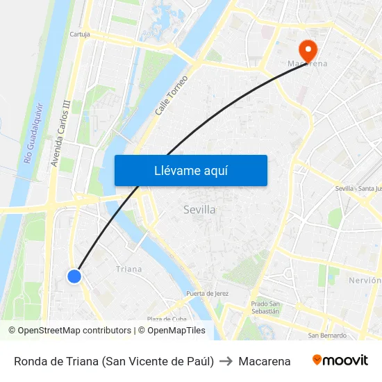 Ronda de Triana (San Vicente de Paúl) to Macarena map