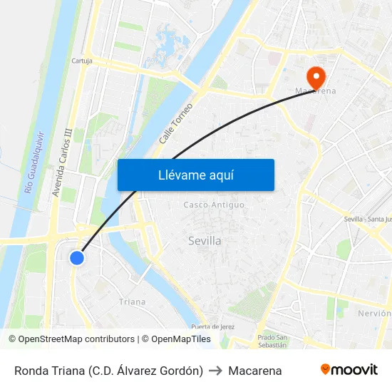 Ronda Triana (C.D. Álvarez Gordón) to Macarena map