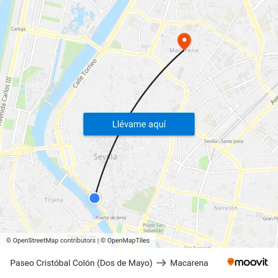 Paseo Cristóbal Colón (Dos de Mayo) to Macarena map