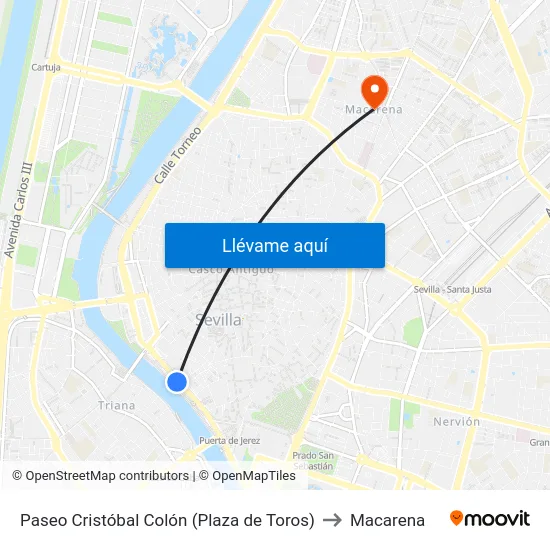 Paseo Cristóbal Colón (Plaza de Toros) to Macarena map