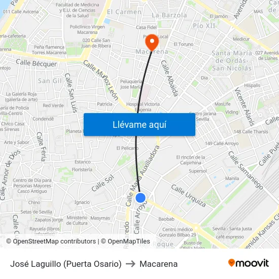 José Laguillo (Puerta Osario) to Macarena map