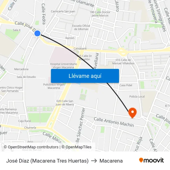 José Díaz (Macarena Tres Huertas) to Macarena map