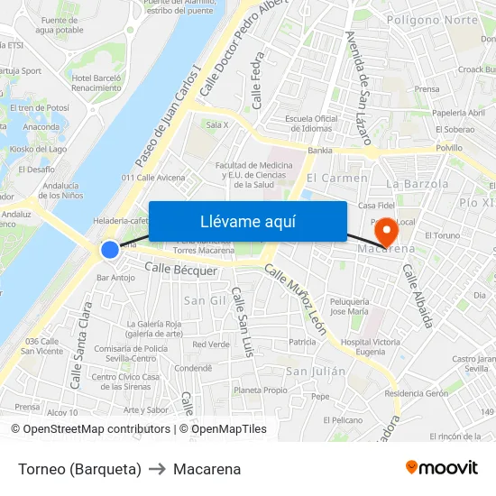 Torneo (Barqueta) to Macarena map