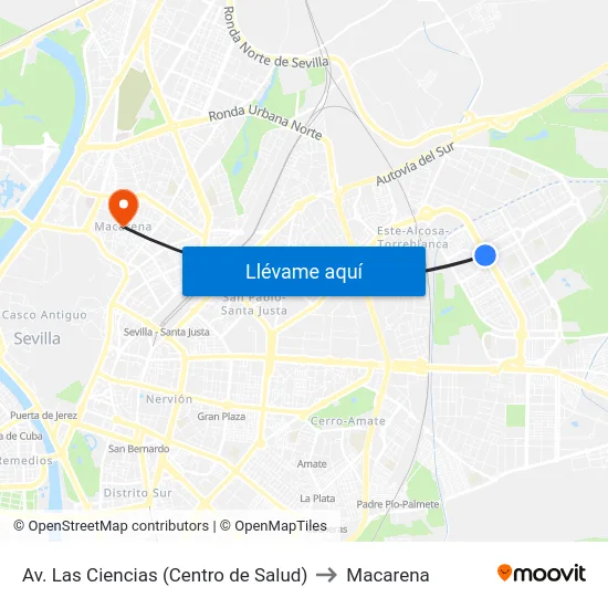 Av. Las Ciencias (Centro de Salud) to Macarena map