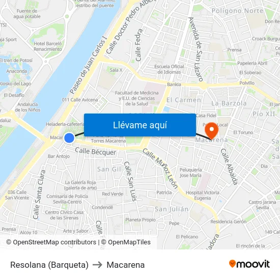 Resolana (Barqueta) to Macarena map