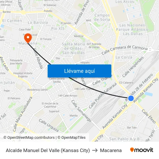 Alcalde Manuel Del Valle (Kansas City) to Macarena map