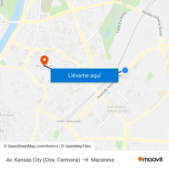 Av. Kansas City (Ctra. Carmona) to Macarena map