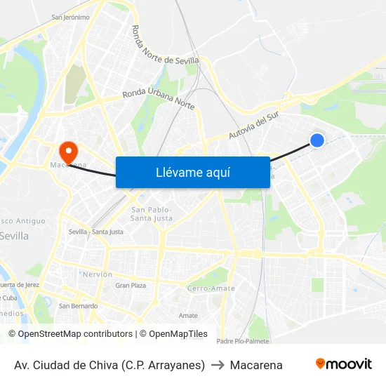 Av. Ciudad de Chiva (C.P. Arrayanes) to Macarena map