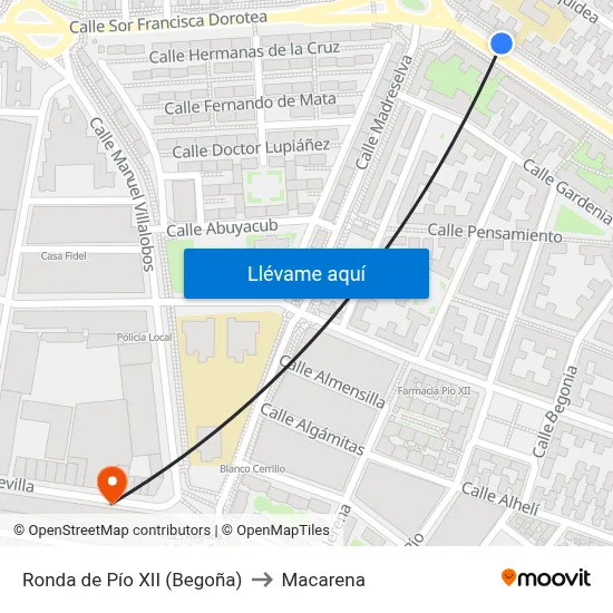 Ronda de Pío XII (Begoña) to Macarena map