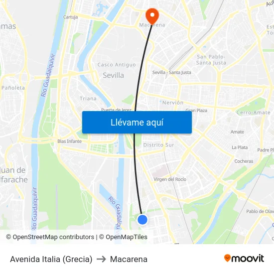 Avenida Italia (Grecia) to Macarena map