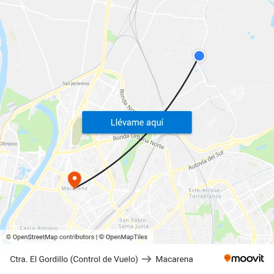 Ctra. El Gordillo (Control de Vuelo) to Macarena map