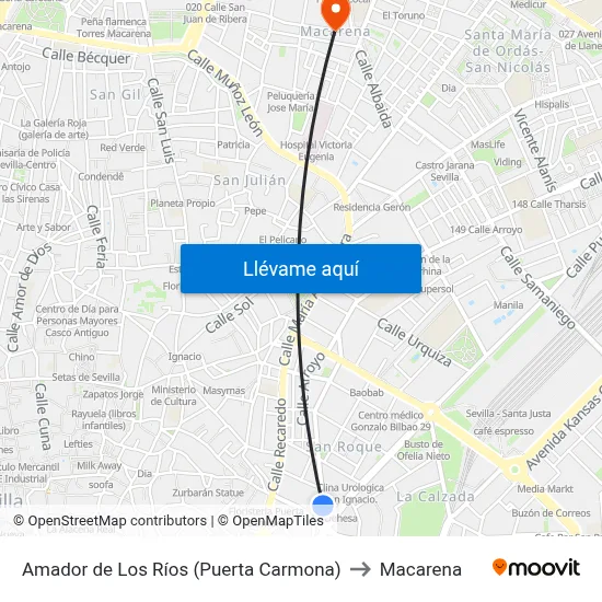 Amador de Los Ríos (Puerta Carmona) to Macarena map