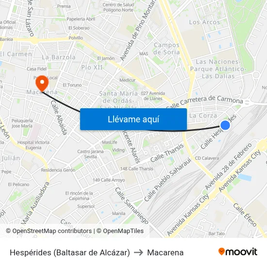 Hespérides (Baltasar de Alcázar) to Macarena map