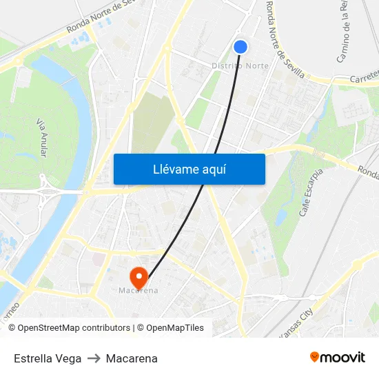 Estrella Vega to Macarena map