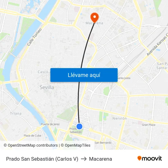 Prado San Sebastián (Carlos V) to Macarena map