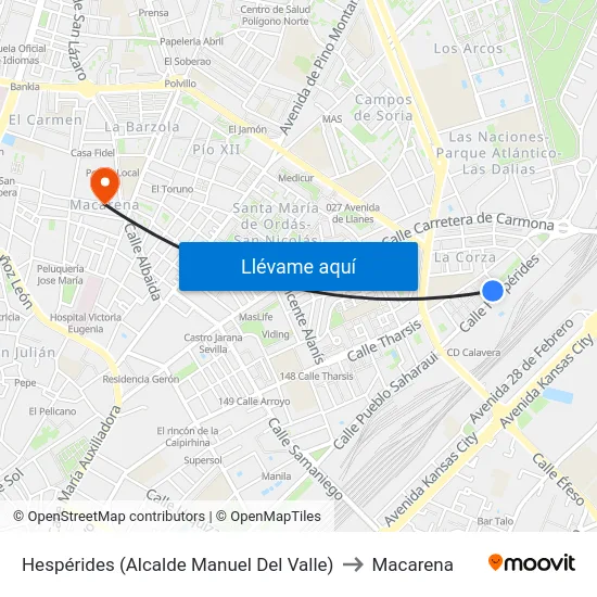 Hespérides (Alcalde Manuel Del Valle) to Macarena map