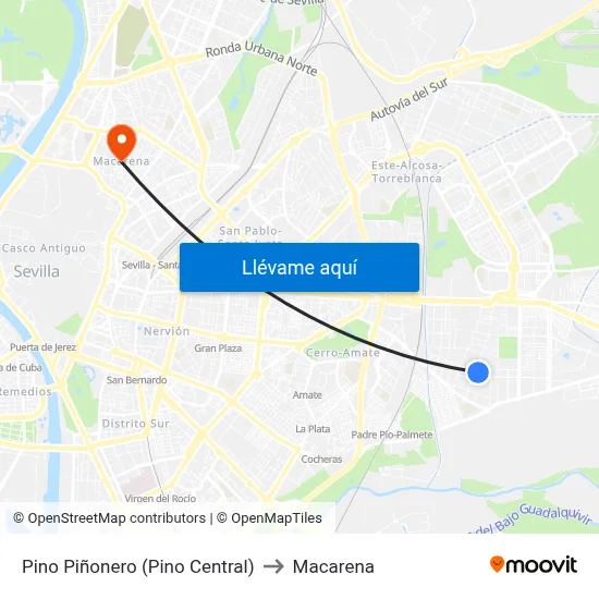 Pino Piñonero (Pino Central) to Macarena map